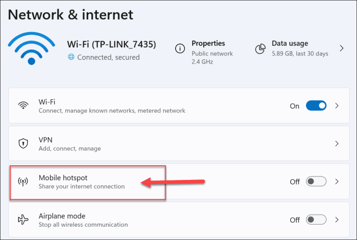 Hotspot pc mobile use