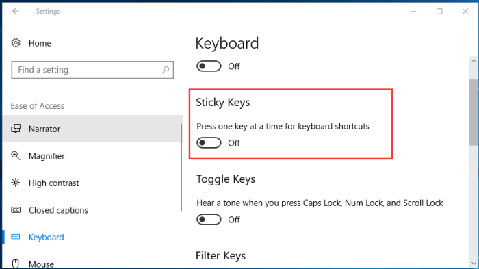 Keys sticky disable